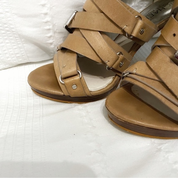 Michael MICHAEL KORS LEONIA LEATHER TAN STRAPPY ANKLE HEELED SANDALS - Picture 6 of 10